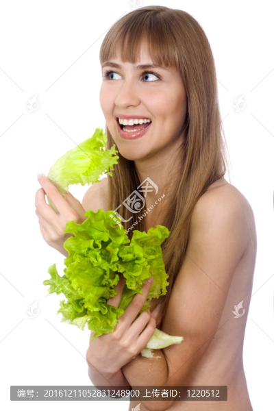 快樂的萵苣女人的照片