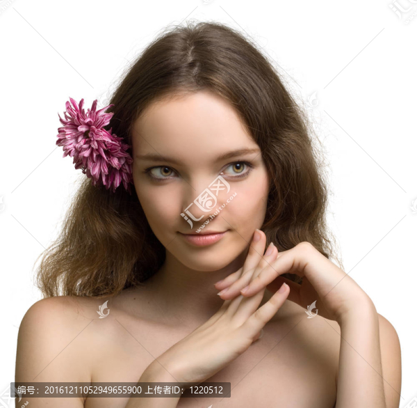美女特寫肖像花孤立在白色背景