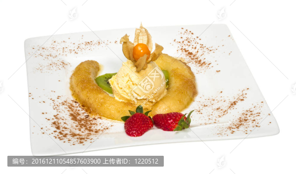 香蕉甜點；冰淇淋；焦糖；草莓薄荷