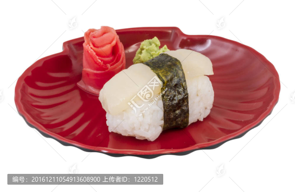 壽司hotate片扇貝孤立在白色背景