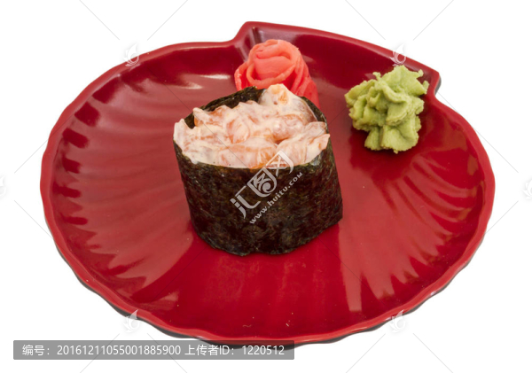 白色背景的鮭魚壽司