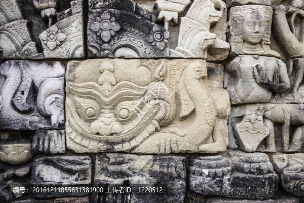 吳哥窟古代石刻。柬埔寨.