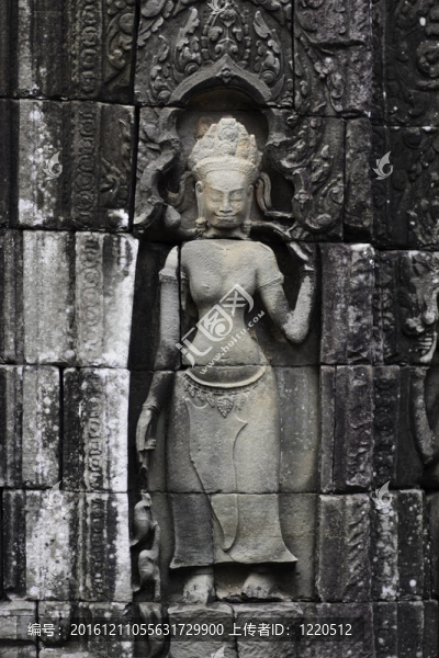 吳哥窟古代石刻。柬埔寨.
