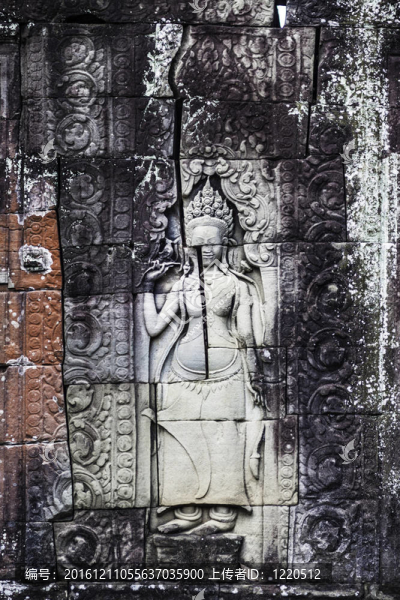 吳哥窟古代石刻。柬埔寨.