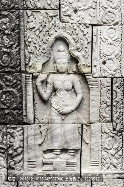 吳哥窟古代石刻。柬埔寨.