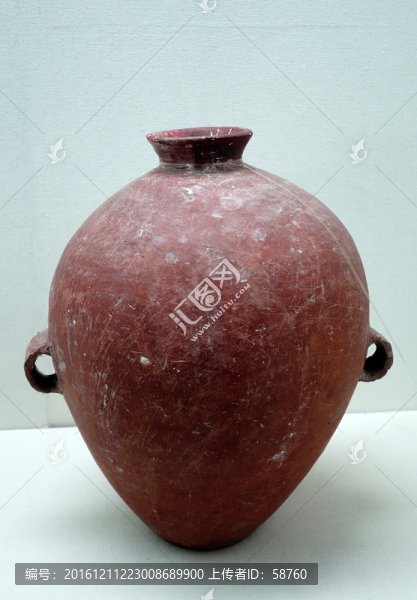 小口雙耳紅陶壺