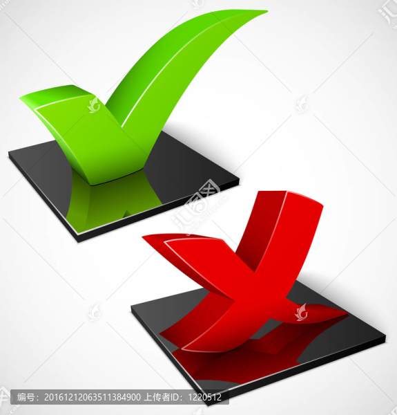 3D綠色和紅色復(fù)選標(biāo)記符號(hào)