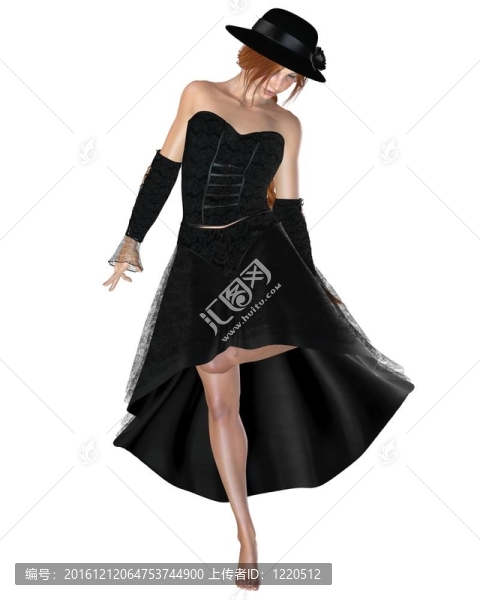 穿著黑色連衣裙和帽子的女人