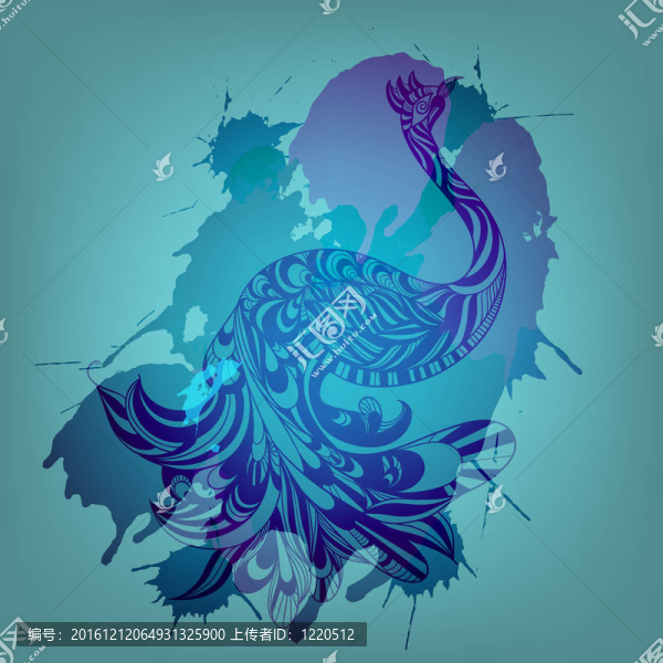 背景與藍孔雀的飛濺