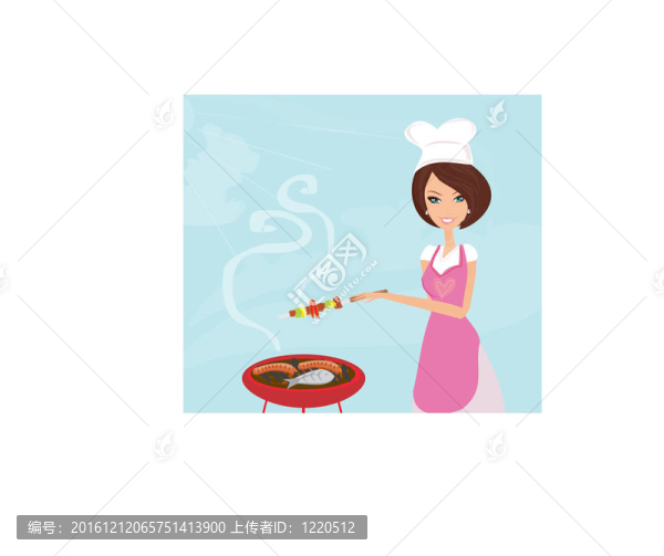 在烤架上做飯的女人