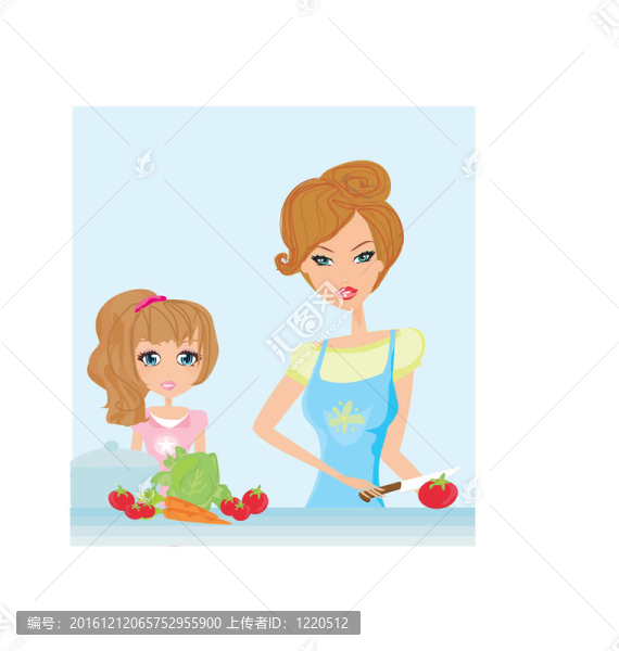 媽媽幫女兒做飯