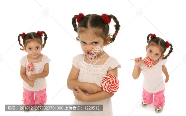孩子拿著一lollipopwith不同表情