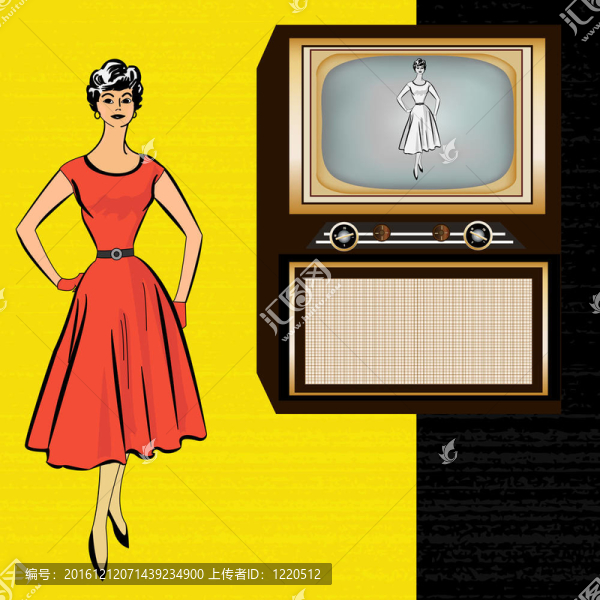 1950學(xué)復(fù)古電視背景與時尚的女士