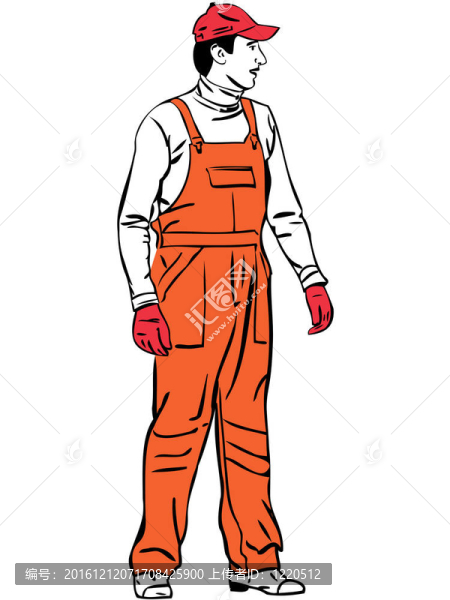 素描一名工人穿著橙色組合