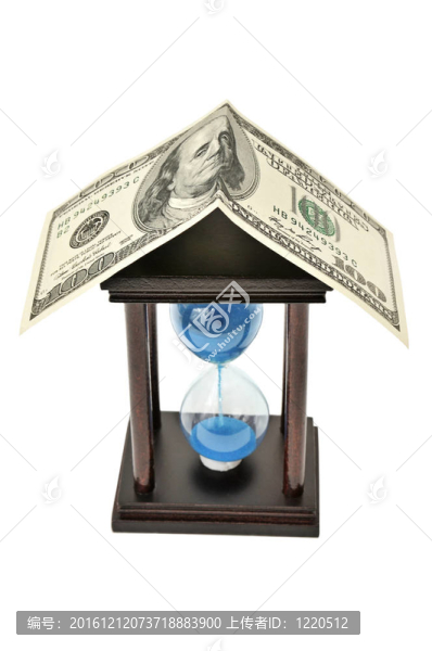 砂玻璃和美元。時間就是金錢
