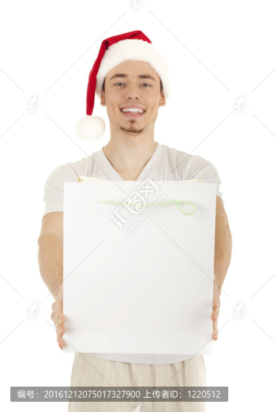 白色背景的白色大紙袋Young,Santa