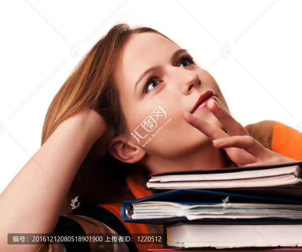 年輕女孩與成堆的書夢想