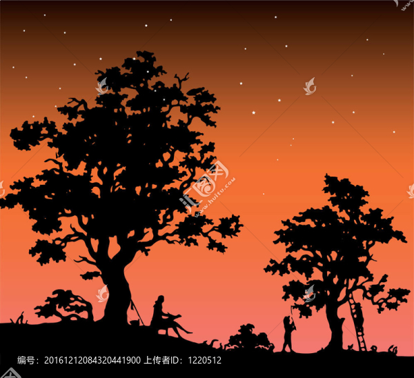 月光下的風(fēng)景。插畫