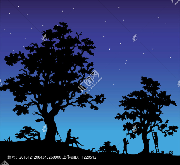 月光下的風(fēng)景。插畫
