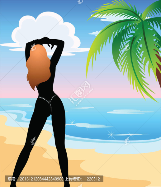 夏日海灘上的女孩