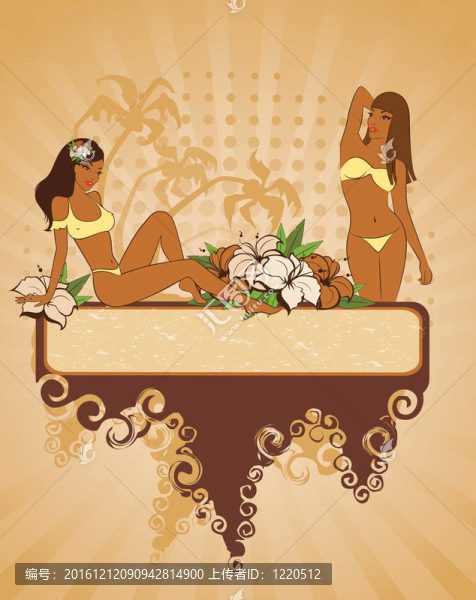 美麗的女孩與熱帶花卉