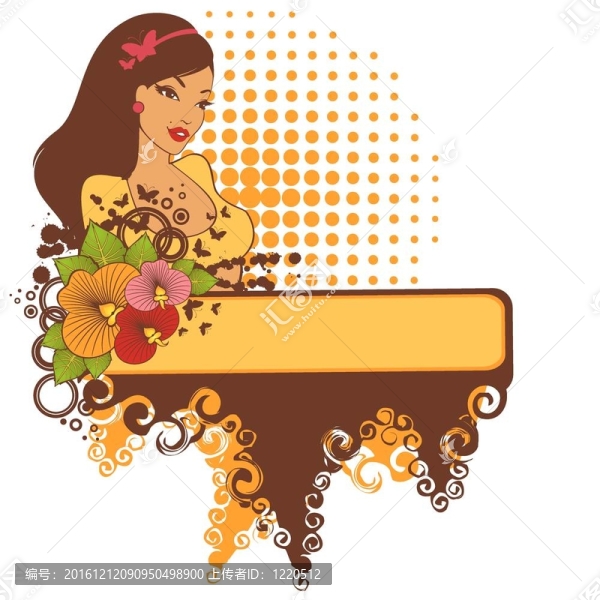 美麗的女孩與熱帶花卉