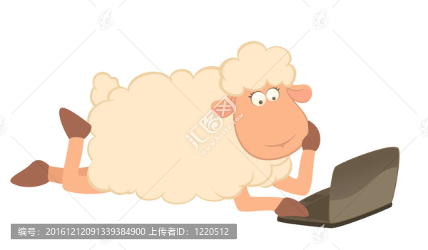 卡通羊和筆記本電腦