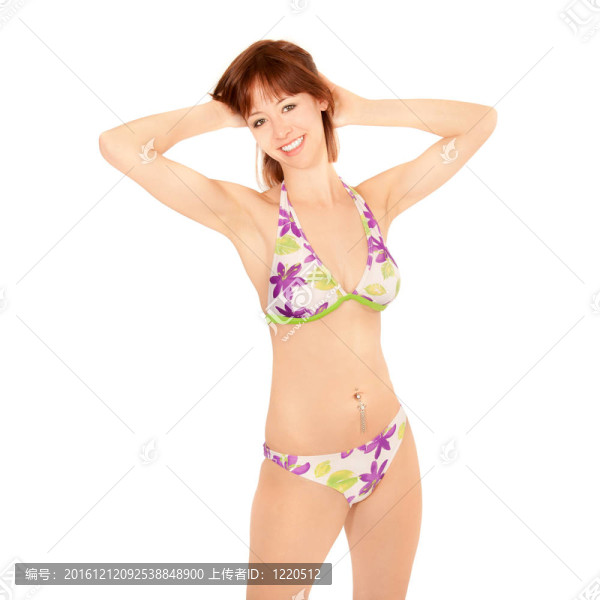 在豐富多彩的比基尼美麗的年輕女子的肖像