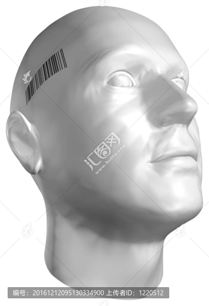 帶有條形碼郵票的人頭部3D渲染