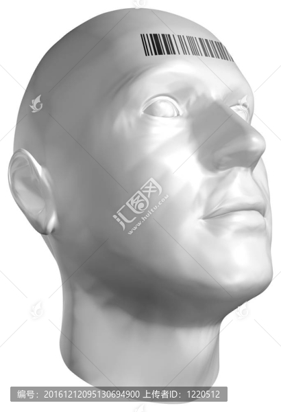 帶有條形碼郵票的人頭部3D渲染