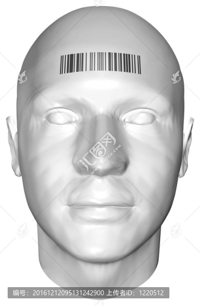 帶有條形碼郵票的人頭部3D渲染