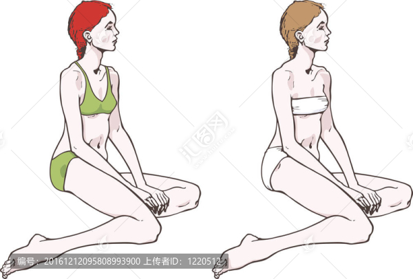 在綠色的泳裝和內(nèi)衣的裸女；圖