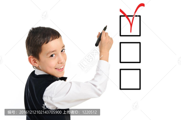 小學(xué)生書寫筆孤立在白色復(fù)選框
