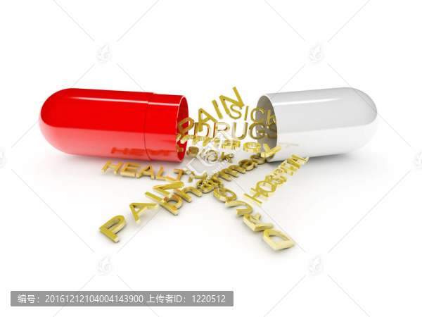 關(guān)于健康的不同單詞的開放丸（3D渲染）
