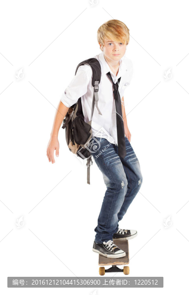 少年滑板上白色隔離