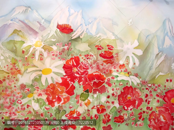 小狗花和洋甘菊的抽象畫(huà)。