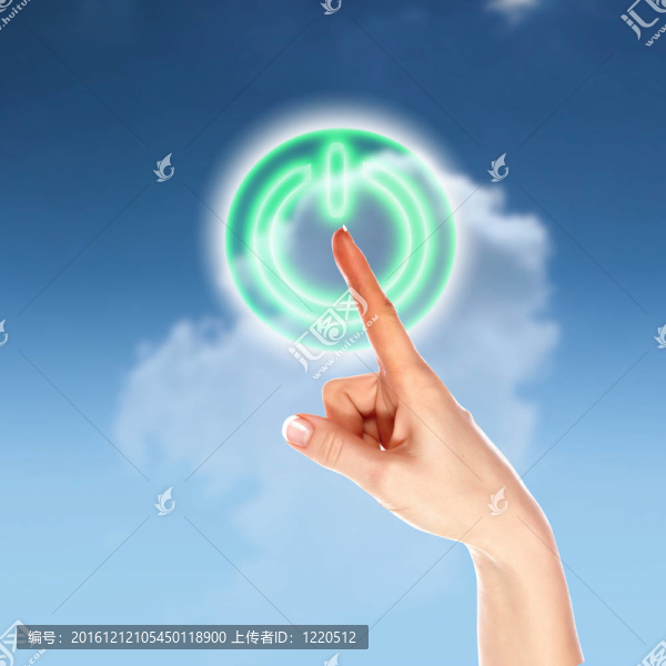 天空背景下的電源按鈕
