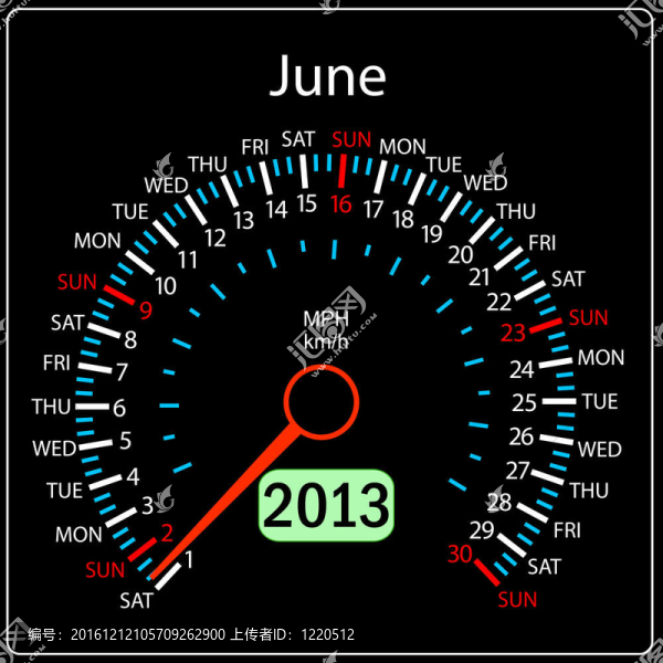 2013年日歷表汽車。六月。