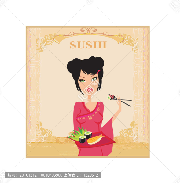 美麗的亞洲女孩享受壽司