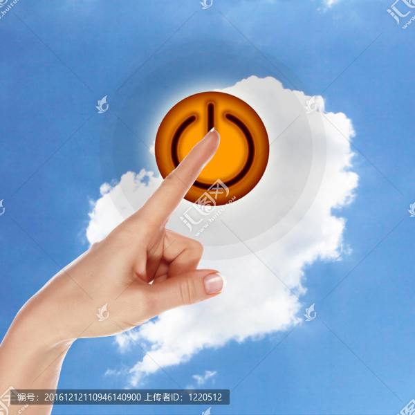 天空背景下的電源按鈕