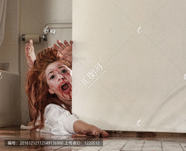恐怖主題圖片與流血害怕女人
