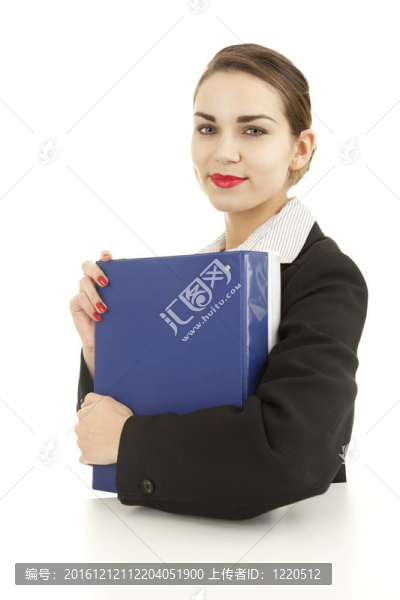 年輕迷人的商業(yè)婦女與粘合劑；白色背景