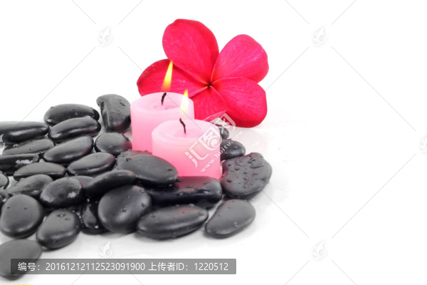 禪石紅雞蛋花和蠟燭的白