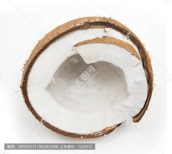 在白色背景上的分裂椰子