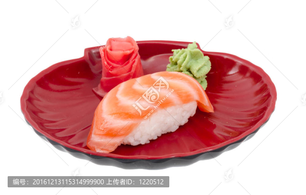 在白色背景的日本壽司三文魚華騎棚拍