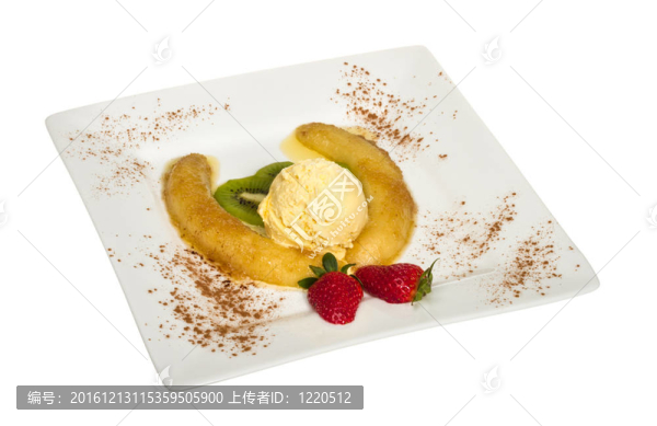 香蕉甜點(diǎn)；冰淇淋；焦糖；草莓薄荷