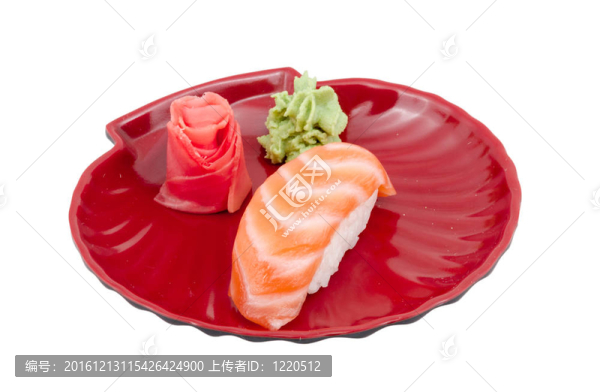 在白色背景的日本壽司三文魚華騎棚拍