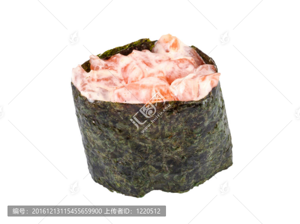 白色背景的鮭魚壽司