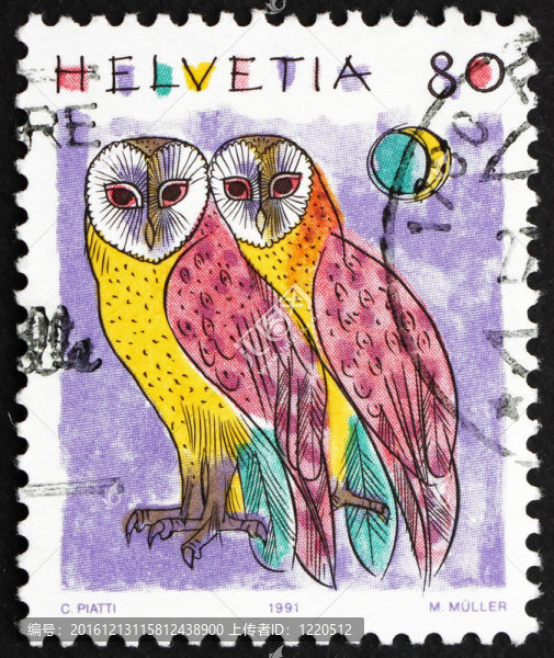 郵票瑞士1991常見的谷倉貓頭鷹；Tyto,Alba；動物