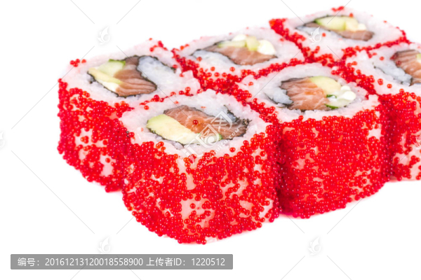 魚子辣真希壽司，熱輥與各種類型的Tobiko（